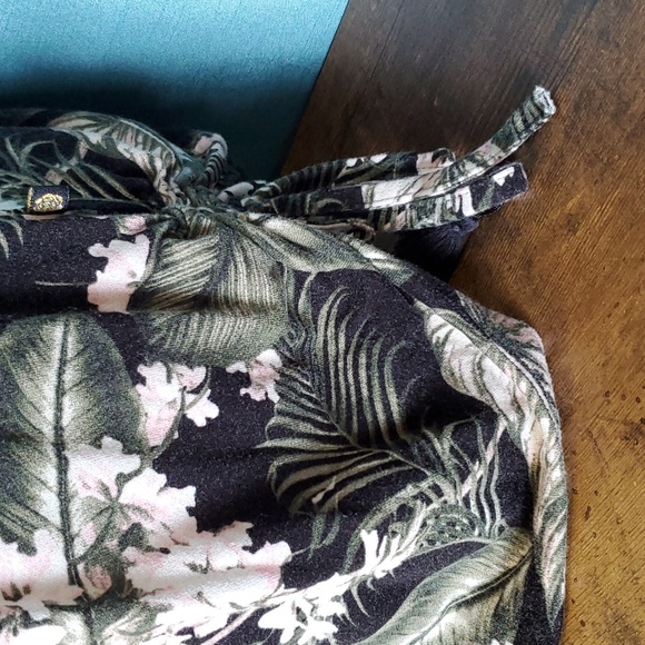 Tropical floral romper with tassles pink flower palm fronds and ferns - Picture 4 of 15